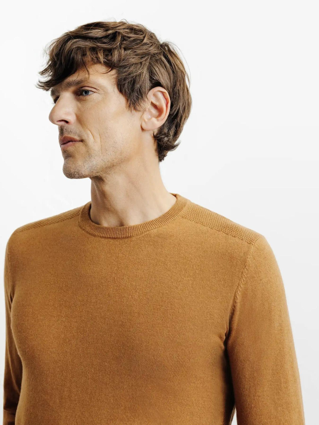 Pull col rond brad camel marron homme - Izac