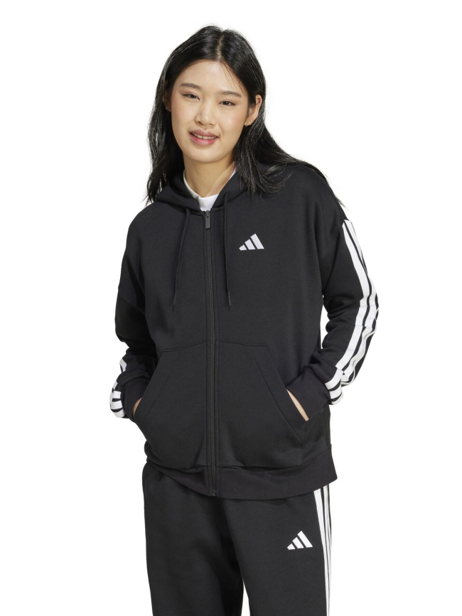Sweat zippé à capuche 3s fleece noir femme - Adidas