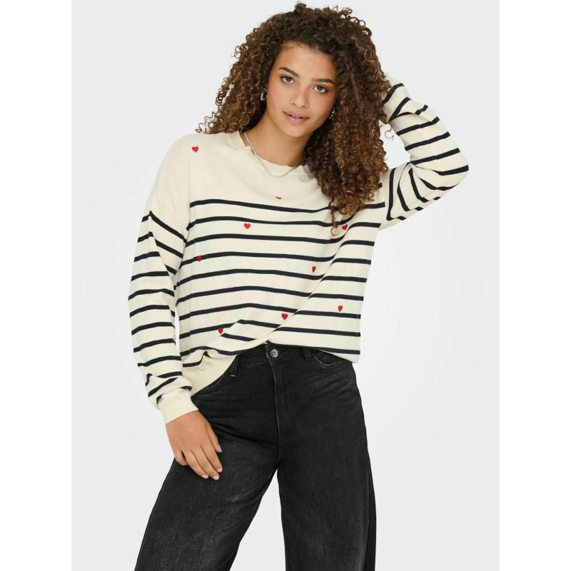Pull rayé cœur tiba blanc femme - Only