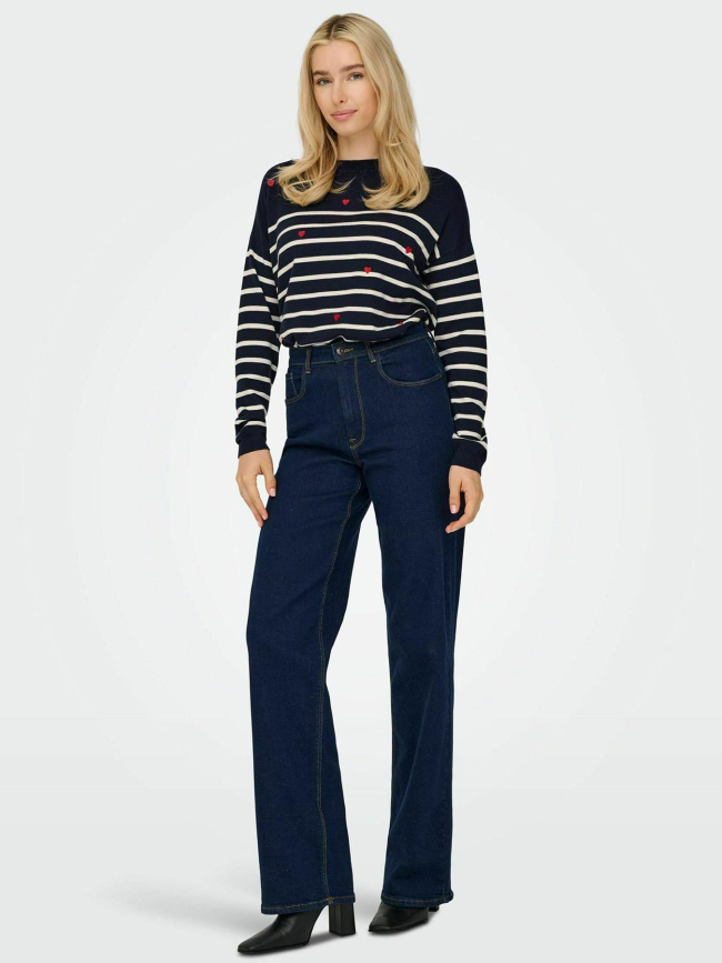 Pull rayé cœur tiba bleu marine femme - Only