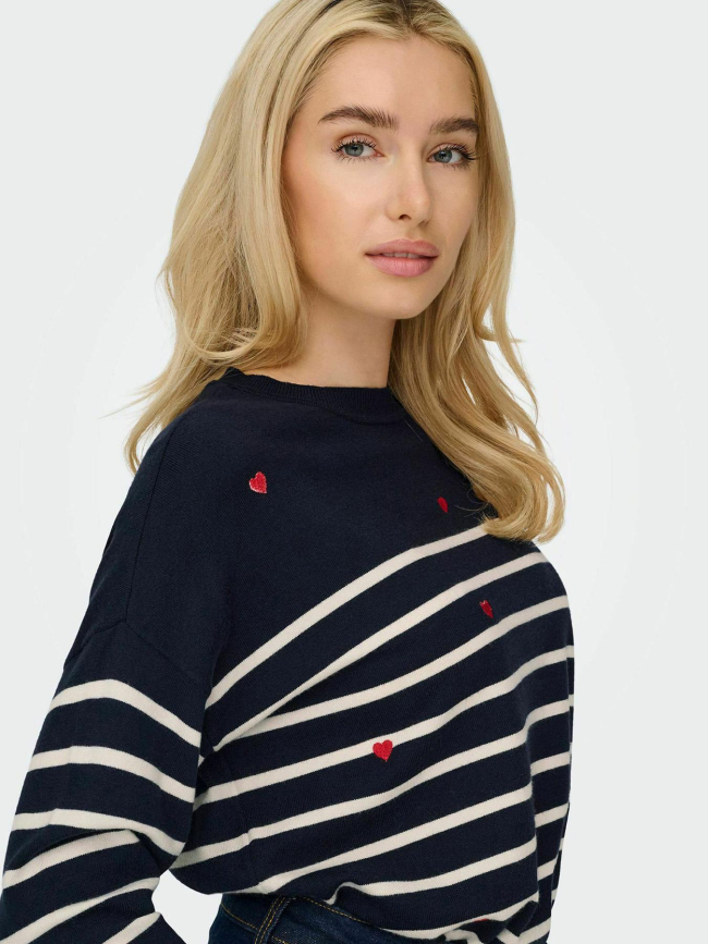 Pull rayé cœur tiba bleu marine femme - Only