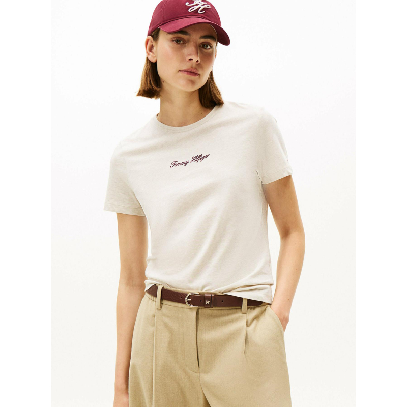 T-shirt script regular chiné beige femme - Tommy Hilfiger