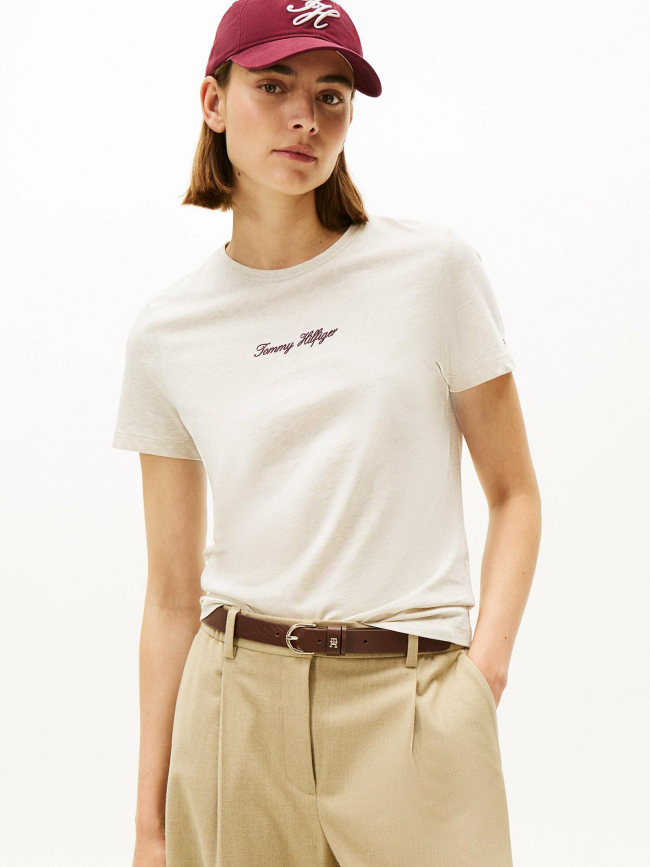 T-shirt script regular chiné beige femme - Tommy Hilfiger