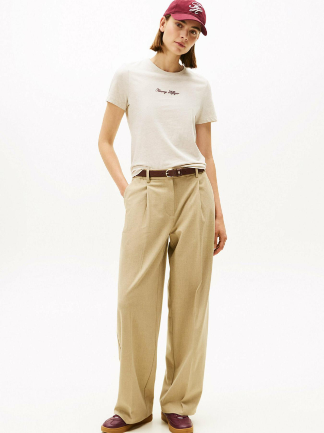 T-shirt script regular chiné beige femme - Tommy Hilfiger