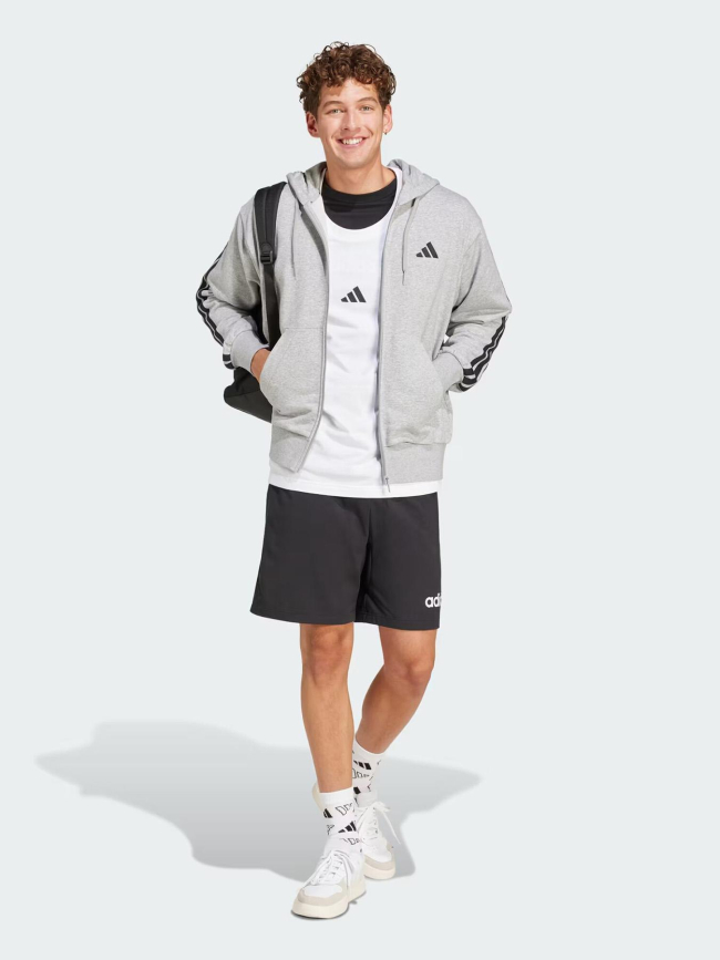 Sweat zippé à capuche 3s gris chiné homme - Adidas