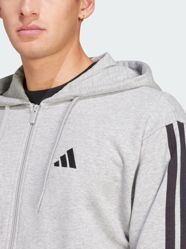 Sweat zippé à capuche 3s gris chiné homme - Adidas