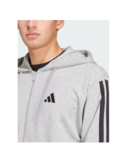 Sweat zippé à capuche 3s gris chiné homme - Adidas