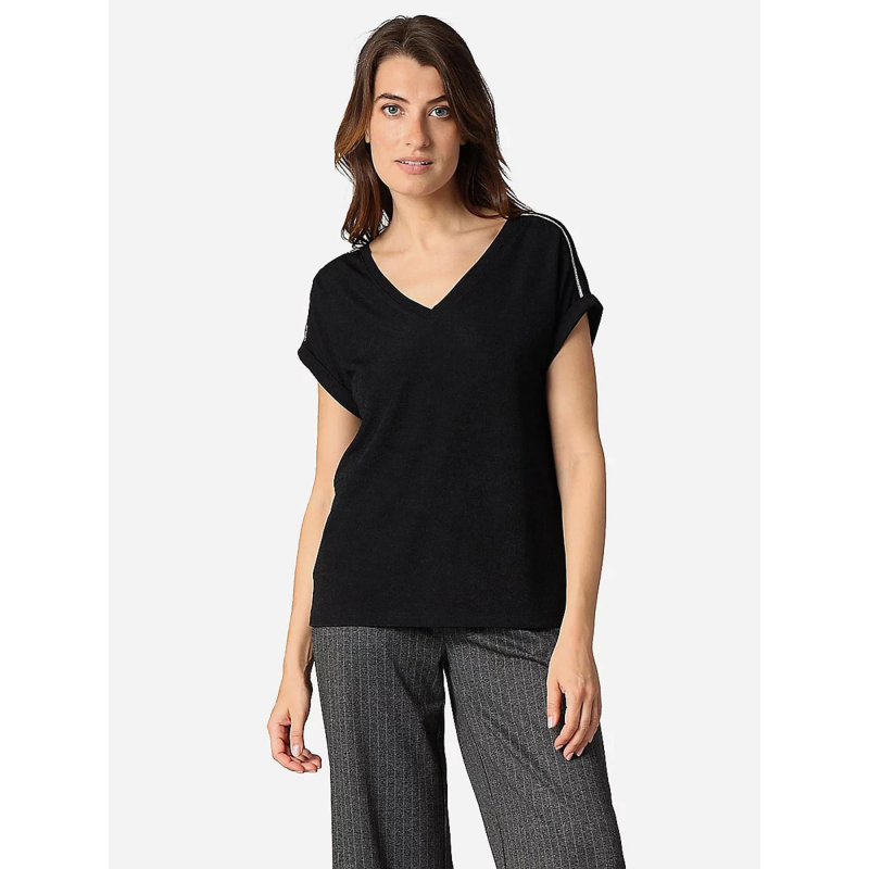 T-shirt col v kriva noir femme - Deeluxe