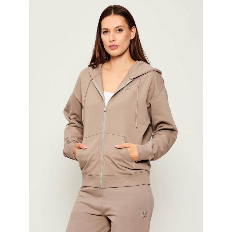 Sweat à capuche zippé dalfine beige femme - Hugo