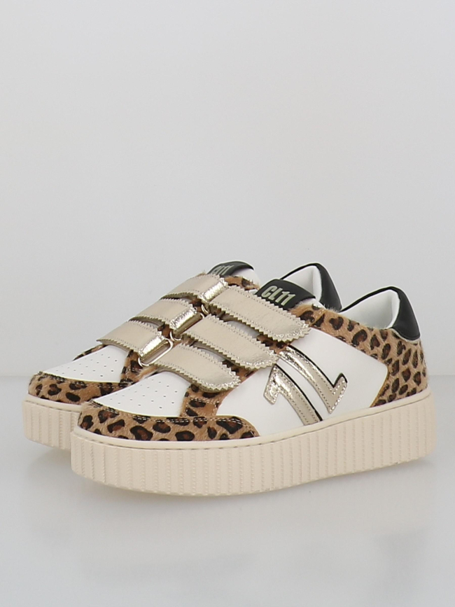 Baskets à scratch léopard cl91 blanc femme - CL11