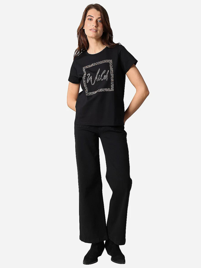 T-shirt strassy wild noir femme - Deeluxe