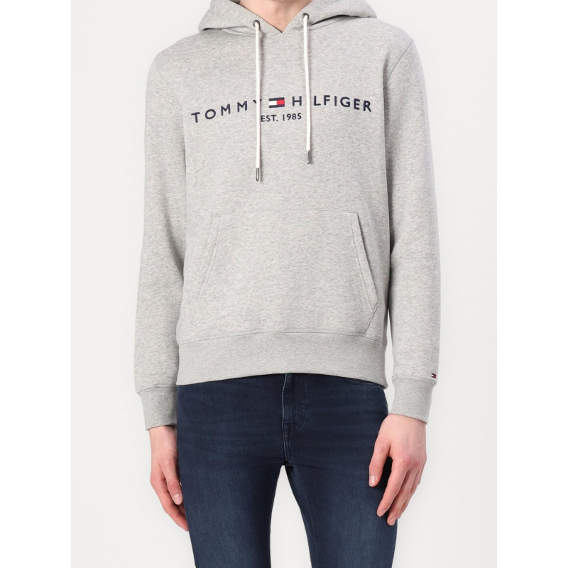 Sweat à capuche chiné logo gris homme - Tommy Hilfiger