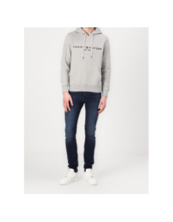 Sweat à capuche chiné logo gris homme - Tommy Hilfiger