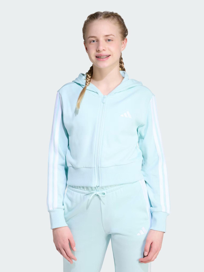 Sweat-crop à capuche zippé 3s ft bleu clair fille - Adidas