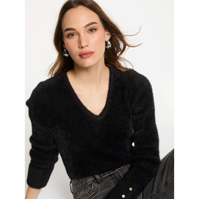 Pull en maille duveteuse moove noir femme - Morgan