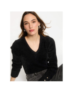 Pull en maille duveteuse moove noir femme - Morgan