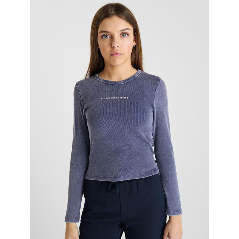 T-shirt côtelé à manches longues albingi bleu fille - Le Temps des Cerises
