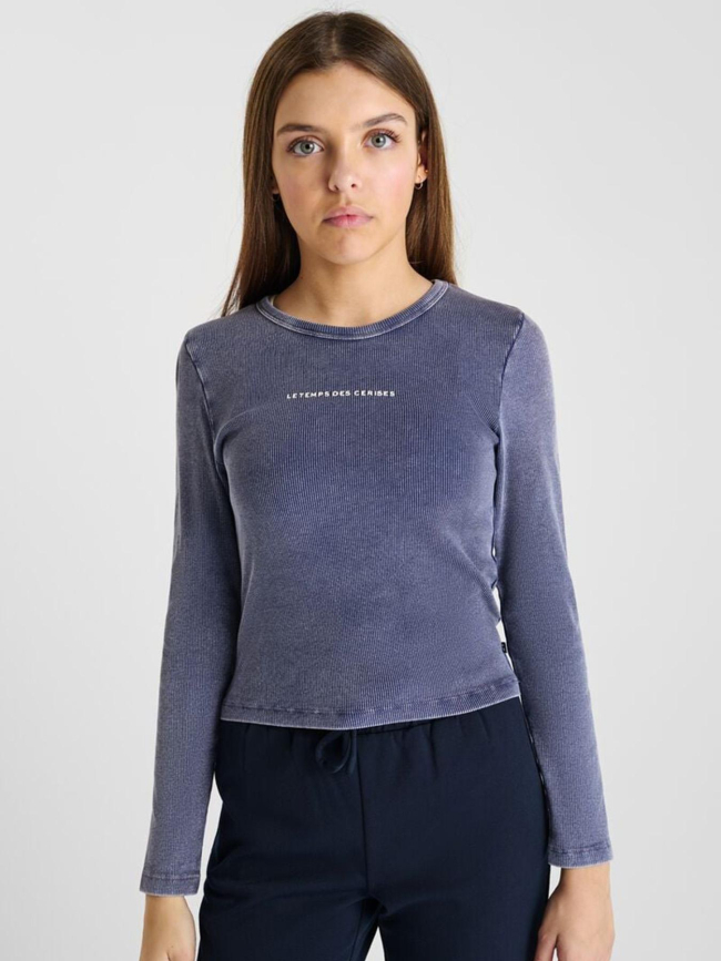 T-shirt côtelé à manches longues albingi bleu fille - Le Temps des Cerises