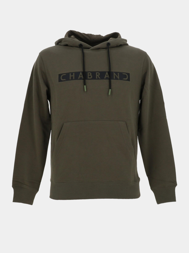 Sweat à capuche logo cadre relief kaki homme - Chabrand