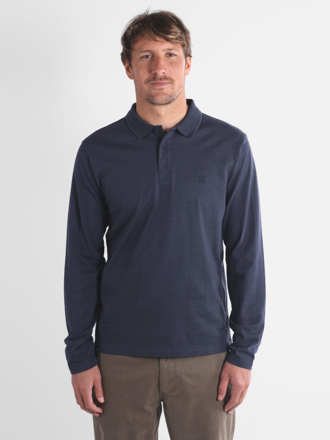 Polo texturé à manches longues naval bleu marine homme - Oxbow