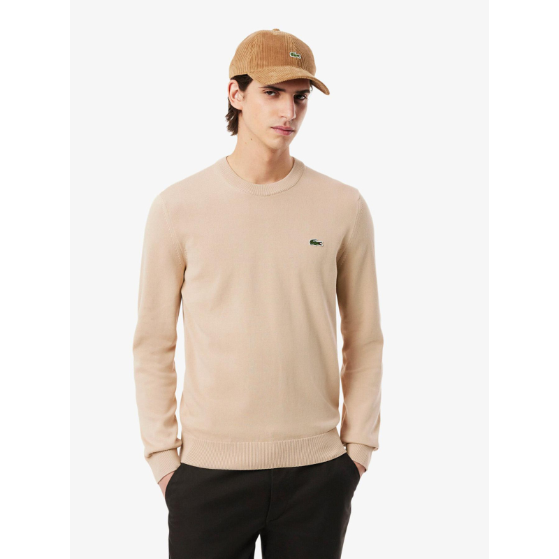 Pull en coton à col rond uni beige homme - Lacoste