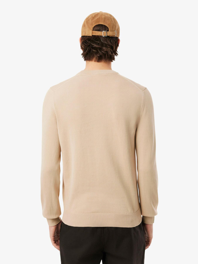 Pull en coton à col rond uni beige homme - Lacoste