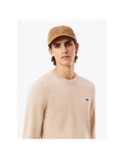 Pull en coton à col rond uni beige homme - Lacoste