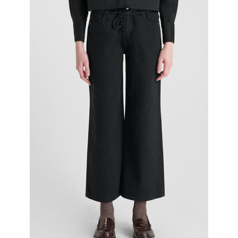 Jean wide leg taille haute alexgi noir fille - Le Temps Des Cerises