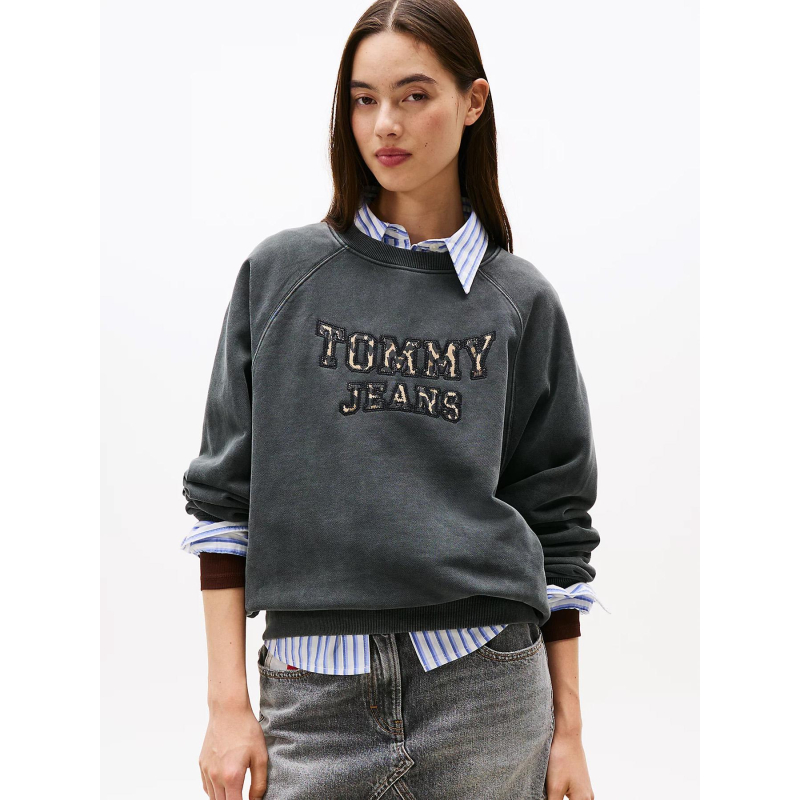 Sweat logo léopard varsity gris femme - Tommy Jeans