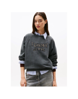 Sweat logo léopard varsity gris femme - Tommy Jeans