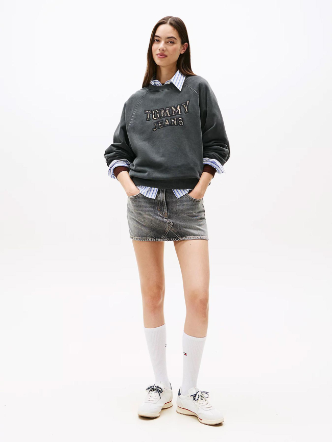 Sweat logo léopard varsity gris femme - Tommy Jeans