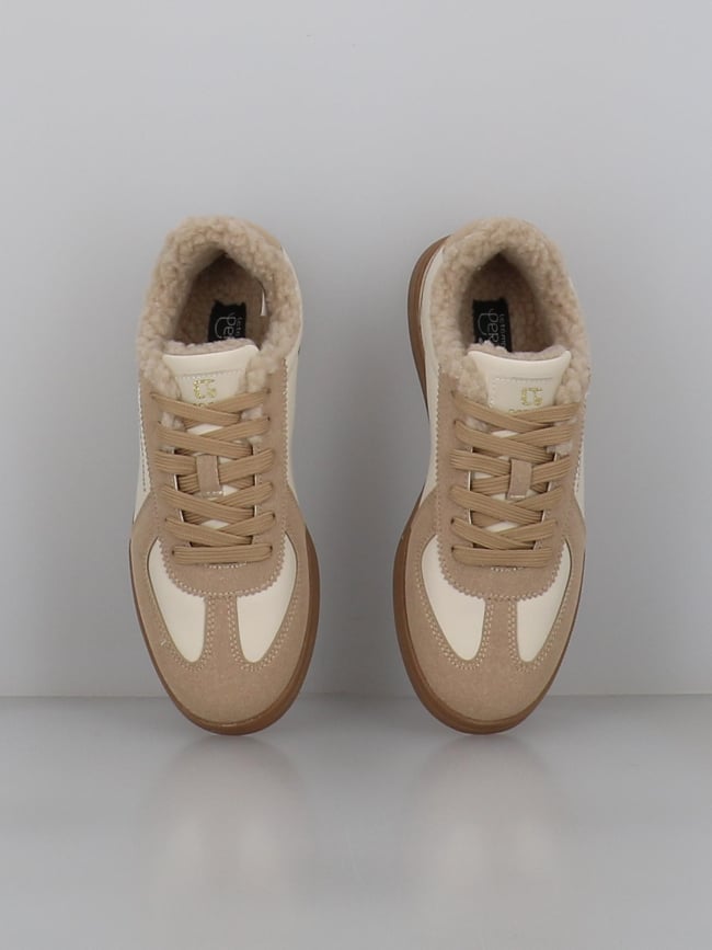 Baskets fourrées lilou wedge beige femme - Le Temps Des Cerises