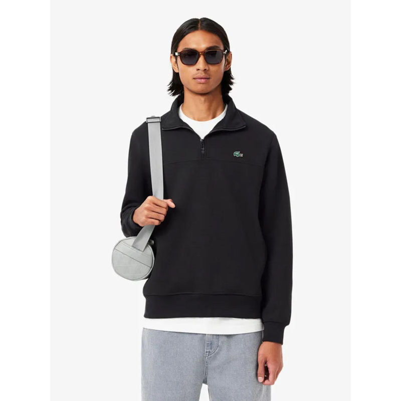 Sweat col zippé uni noir homme - Lacoste