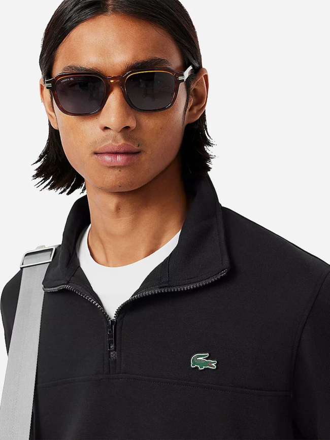 Sweat col zippé uni noir homme - Lacoste