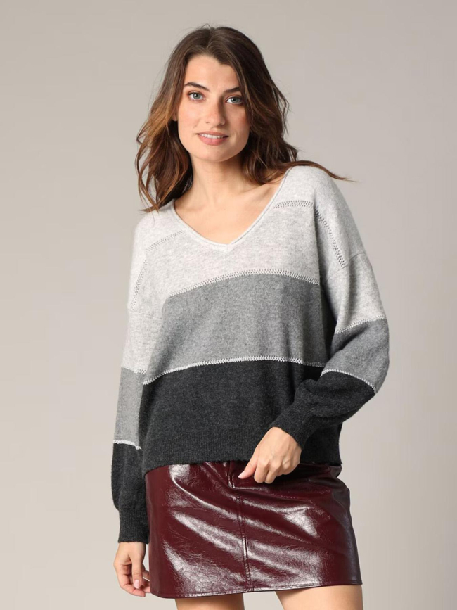 Pull col v lodina gris femme - Deeluxe