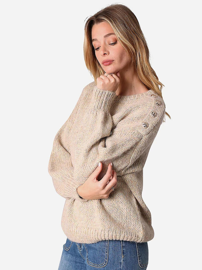 Pull mani à reflets beige femme - Deeluxe