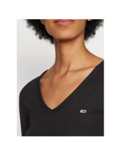 T-shirt slim côtelé à manches longues noir femme - Tommy Jeans