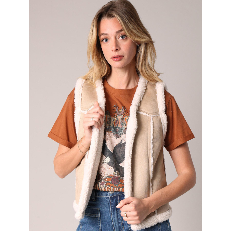 Gilet sans manches style sherpa svany beige femme - Deeluxe