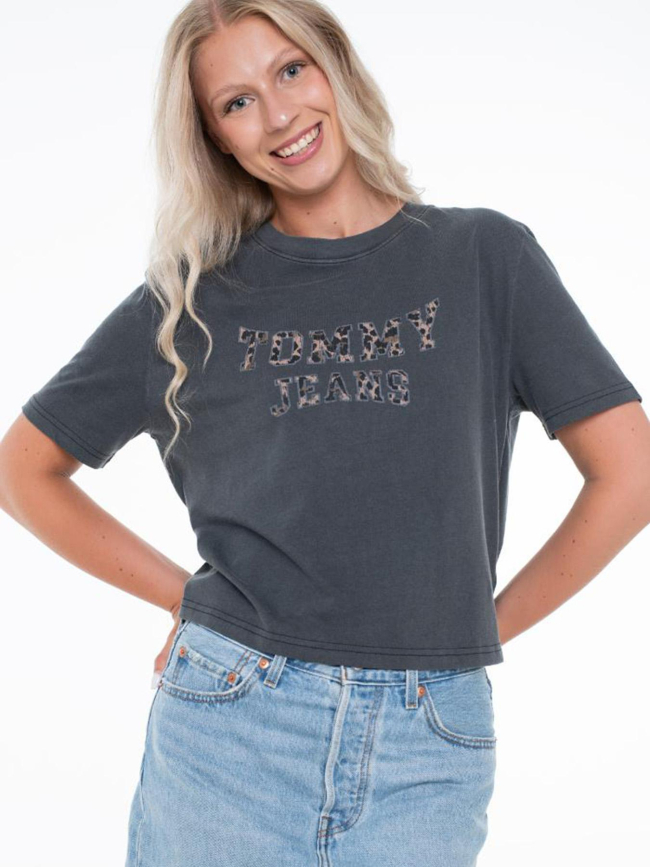 T-shirt boxy léopard varsity gris anthracite femme - Tommy Jeans