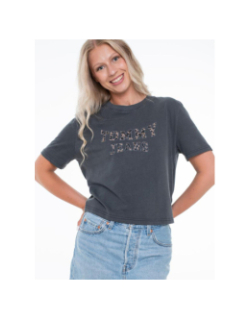 T-shirt boxy léopard varsity gris anthracite femme - Tommy Jeans