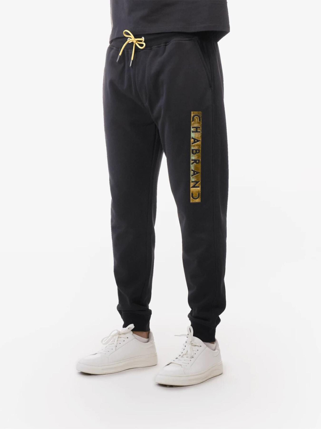 Pantalon jogging logo cadre relief vertical doré noir homme - Chabrand