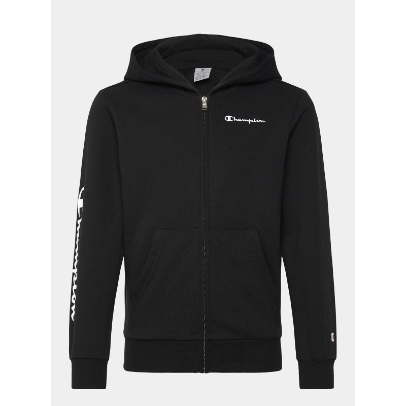 Sweat à capuche zippé lettrage brodé noir garçon - Champion