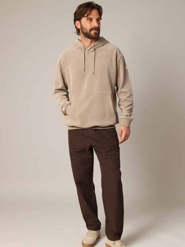 Sweat à capuche côtelé toroy beige homme - Deeluxe