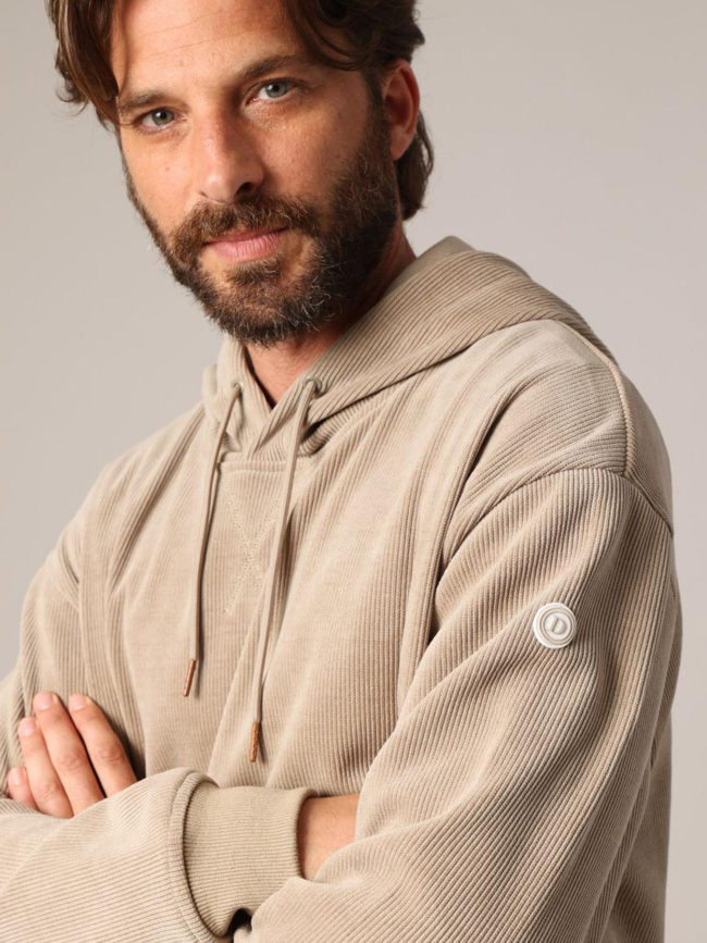 Sweat à capuche côtelé toroy beige homme - Deeluxe