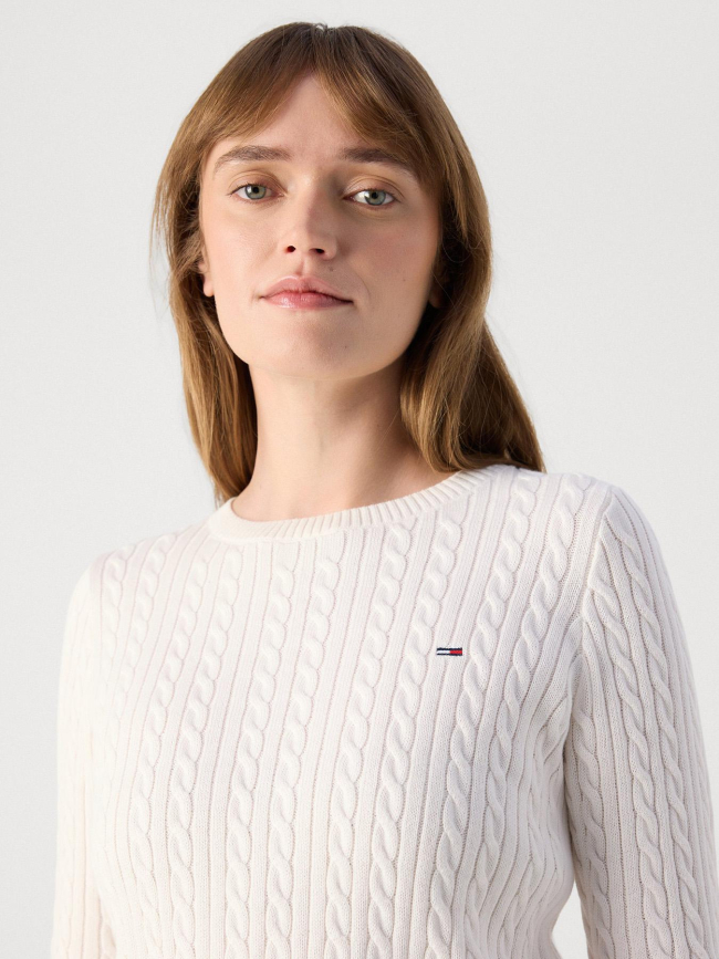 Pull torsadé cable essential blanc femme - Tommy Jeans