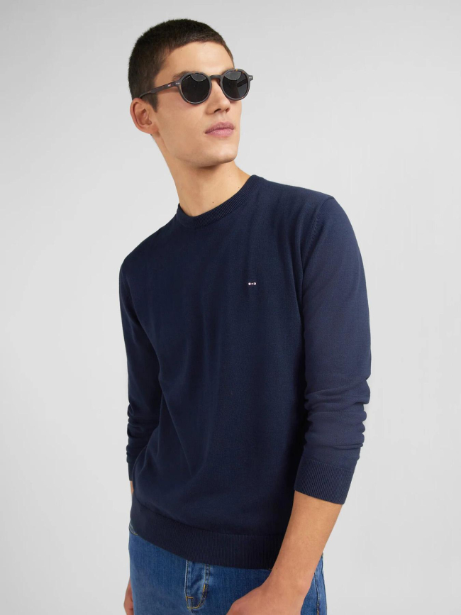 Pull col rond en coton épais bleu marine homme - Eden Park