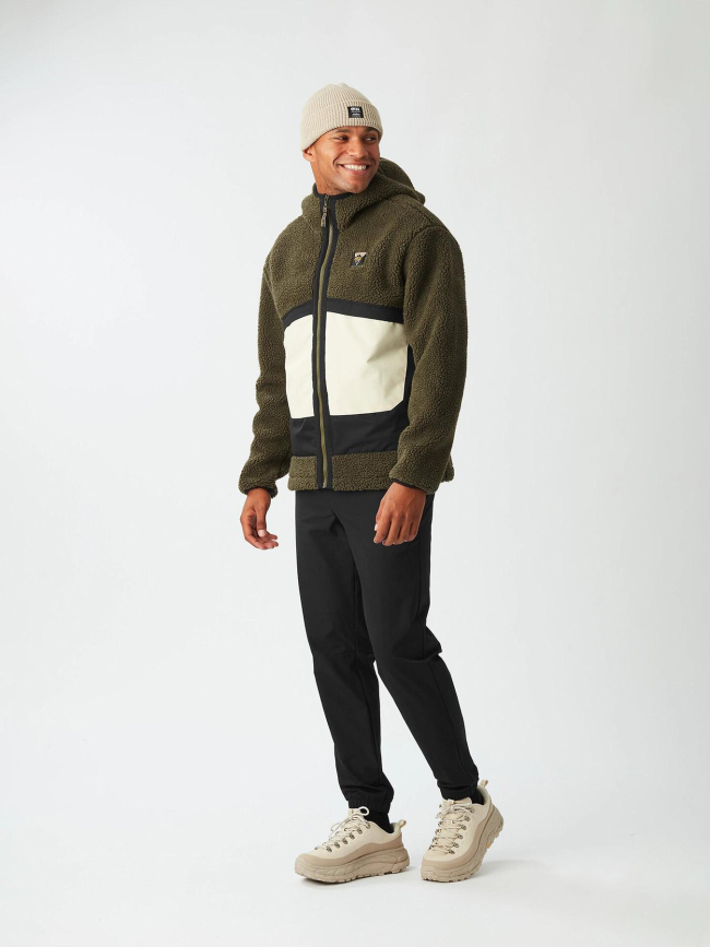 Sweat à capuche zippée polaire sherpa pmbton kaki homme - Picture