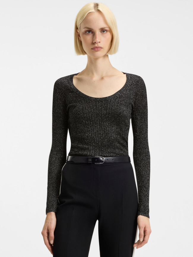 Top manches longues pailleté sunessiny noir femme - Hugo