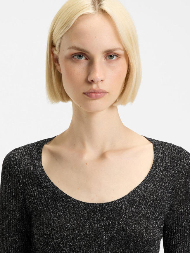 Top manches longues pailleté sunessiny noir femme - Hugo