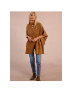 Cape longue boutonnée camel marron femme - Molly Bracken